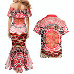 Personalised Aboriginal Barramundi Fish Couples Matching Mermaid Dress and Hawaiian Shirt Indigenous Dot Art - Dreamtime Spirit Animal