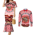 Personalised Aboriginal Barramundi Fish Couples Matching Mermaid Dress and Long Sleeve Button Shirt Indigenous Dot Art - Dreamtime Spirit Animal