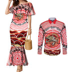 Personalised Aboriginal Barramundi Fish Couples Matching Mermaid Dress and Long Sleeve Button Shirt Indigenous Dot Art - Dreamtime Spirit Animal