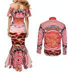 Personalised Aboriginal Barramundi Fish Couples Matching Mermaid Dress and Long Sleeve Button Shirt Indigenous Dot Art - Dreamtime Spirit Animal
