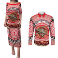 Personalised Aboriginal Barramundi Fish Couples Matching Puletasi and Long Sleeve Button Shirt Indigenous Dot Art - Dreamtime Spirit Animal