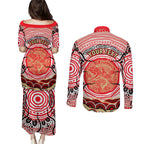 Personalised Aboriginal Barramundi Fish Couples Matching Puletasi and Long Sleeve Button Shirt Indigenous Dot Art - Dreamtime Spirit Animal