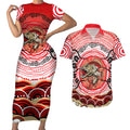 Personalised Aboriginal Barramundi Fish Couples Matching Short Sleeve Bodycon Dress and Hawaiian Shirt Indigenous Dot Art - Dreamtime Spirit Animal