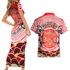 Personalised Aboriginal Barramundi Fish Couples Matching Short Sleeve Bodycon Dress and Hawaiian Shirt Indigenous Dot Art - Dreamtime Spirit Animal