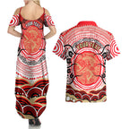 Personalised Aboriginal Barramundi Fish Couples Matching Summer Maxi Dress and Hawaiian Shirt Indigenous Dot Art - Dreamtime Spirit Animal
