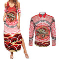 Personalised Aboriginal Barramundi Fish Couples Matching Summer Maxi Dress and Long Sleeve Button Shirt Indigenous Dot Art - Dreamtime Spirit Animal