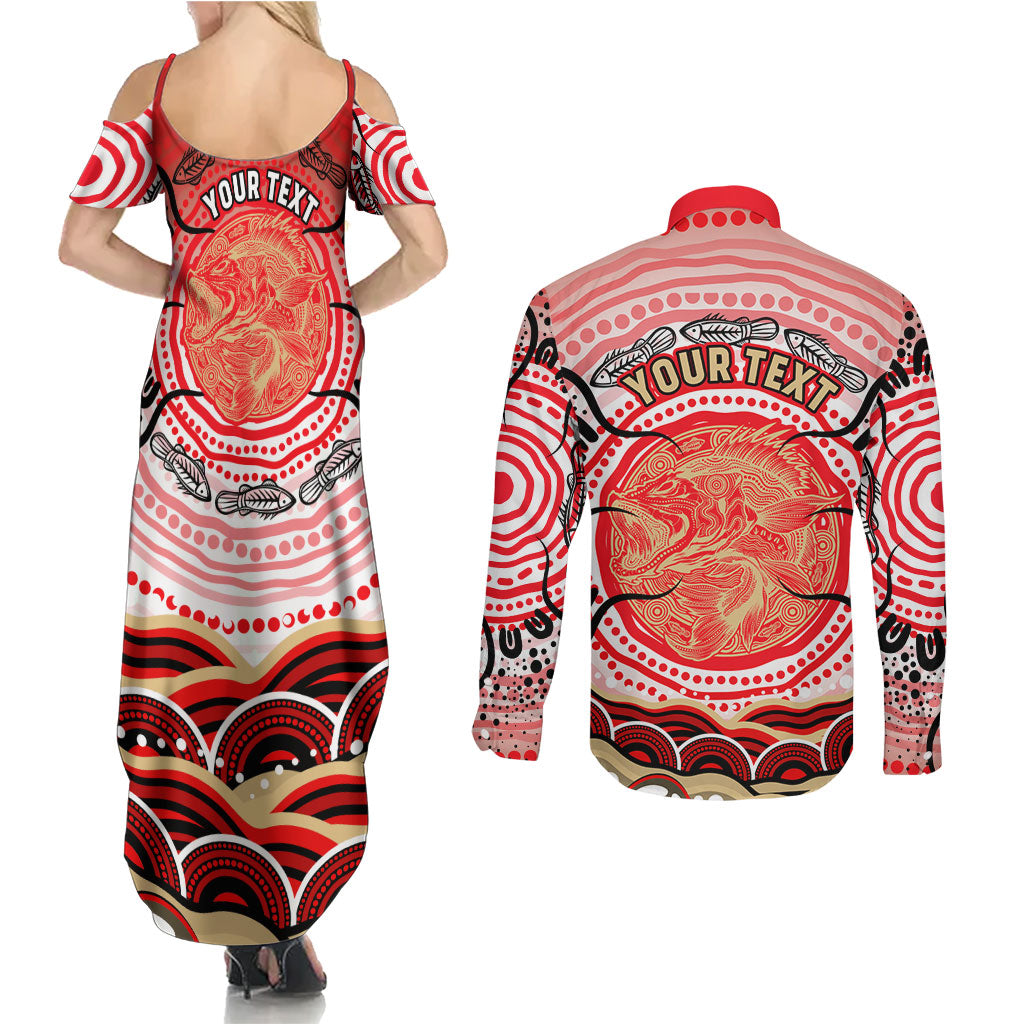 Personalised Aboriginal Barramundi Fish Couples Matching Summer Maxi Dress and Long Sleeve Button Shirt Indigenous Dot Art - Dreamtime Spirit Animal