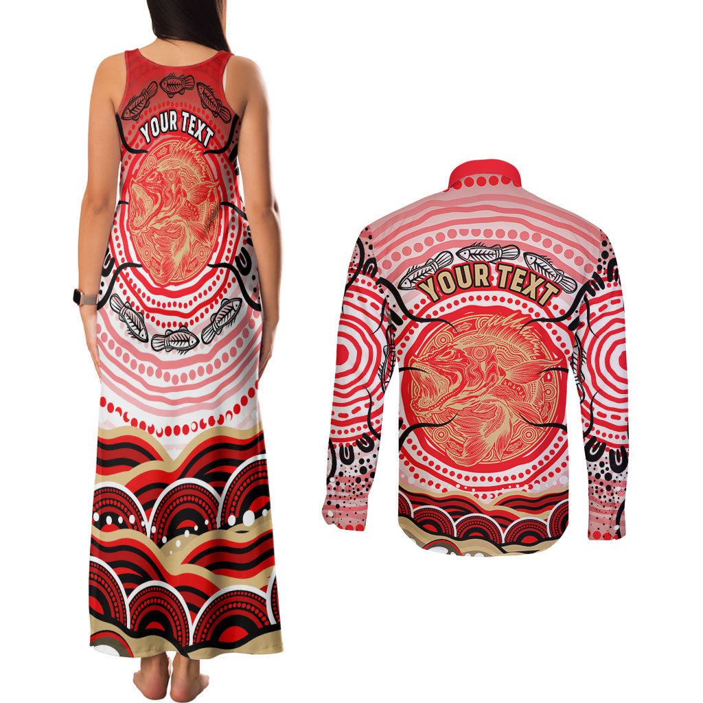Personalised Aboriginal Barramundi Fish Couples Matching Tank Maxi Dress and Long Sleeve Button Shirt Indigenous Dot Art - Dreamtime Spirit Animal