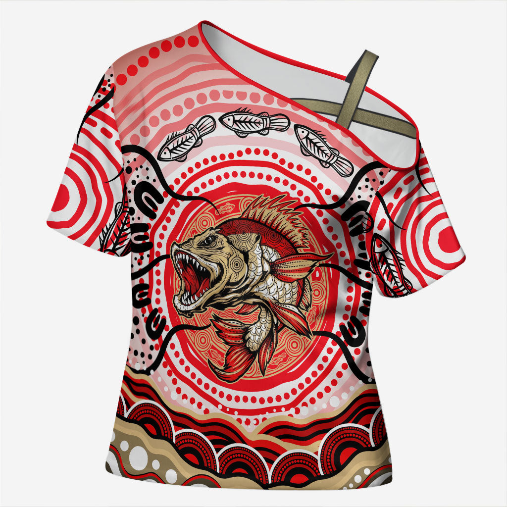 Personalised Aboriginal Barramundi Fish Cross Shoulder Shirt Indigenous Dot Art - Dreamtime Spirit Animal