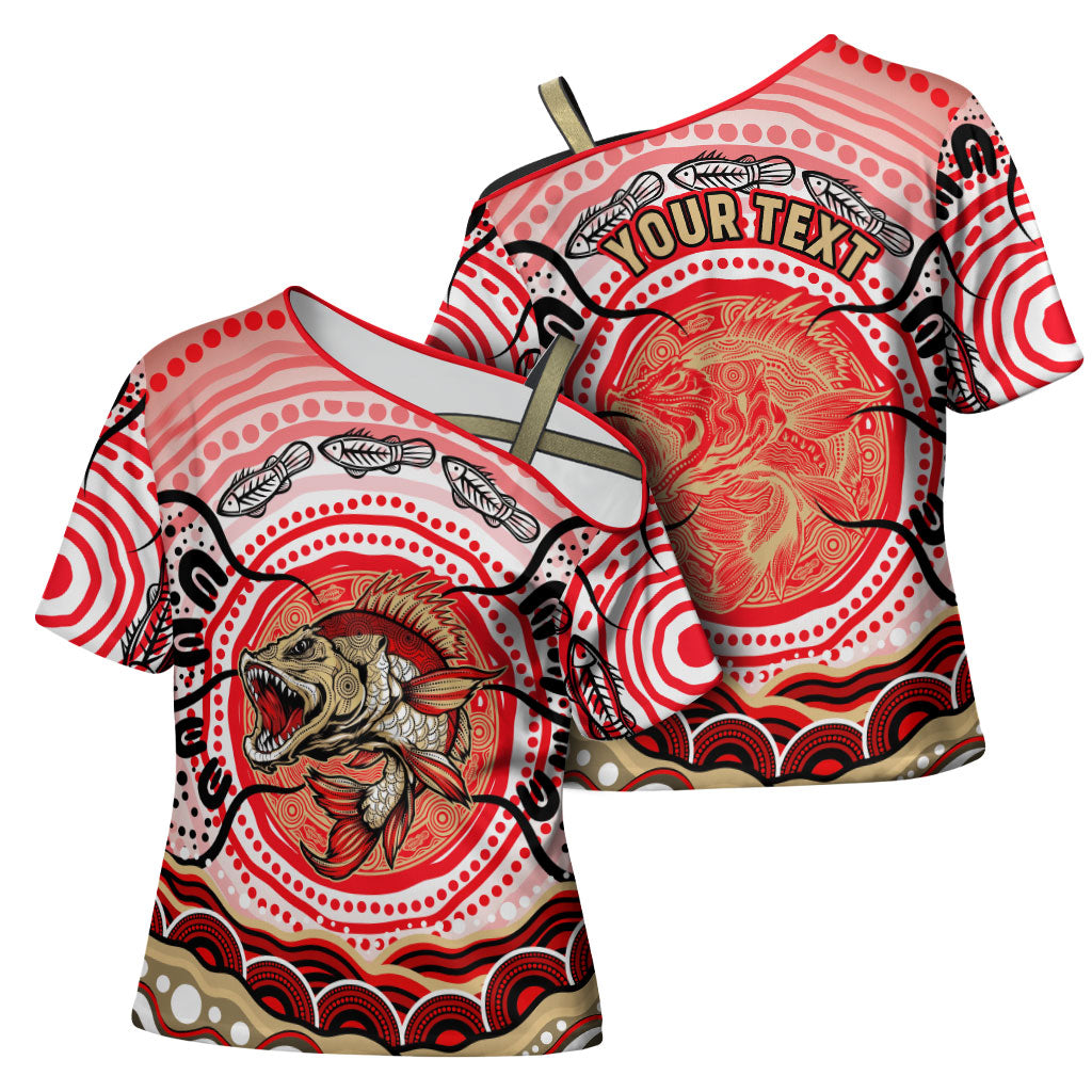 Personalised Aboriginal Barramundi Fish Cross Shoulder Shirt Indigenous Dot Art - Dreamtime Spirit Animal