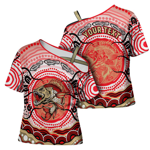 Personalised Aboriginal Barramundi Fish Cross Shoulder Shirt Indigenous Dot Art - Dreamtime Spirit Animal