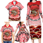 Personalised Aboriginal Barramundi Fish Family Matching Long Sleeve Bodycon Dress and Hawaiian Shirt Indigenous Dot Art - Dreamtime Spirit Animal