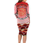 Personalised Aboriginal Barramundi Fish Family Matching Long Sleeve Bodycon Dress and Hawaiian Shirt Indigenous Dot Art - Dreamtime Spirit Animal