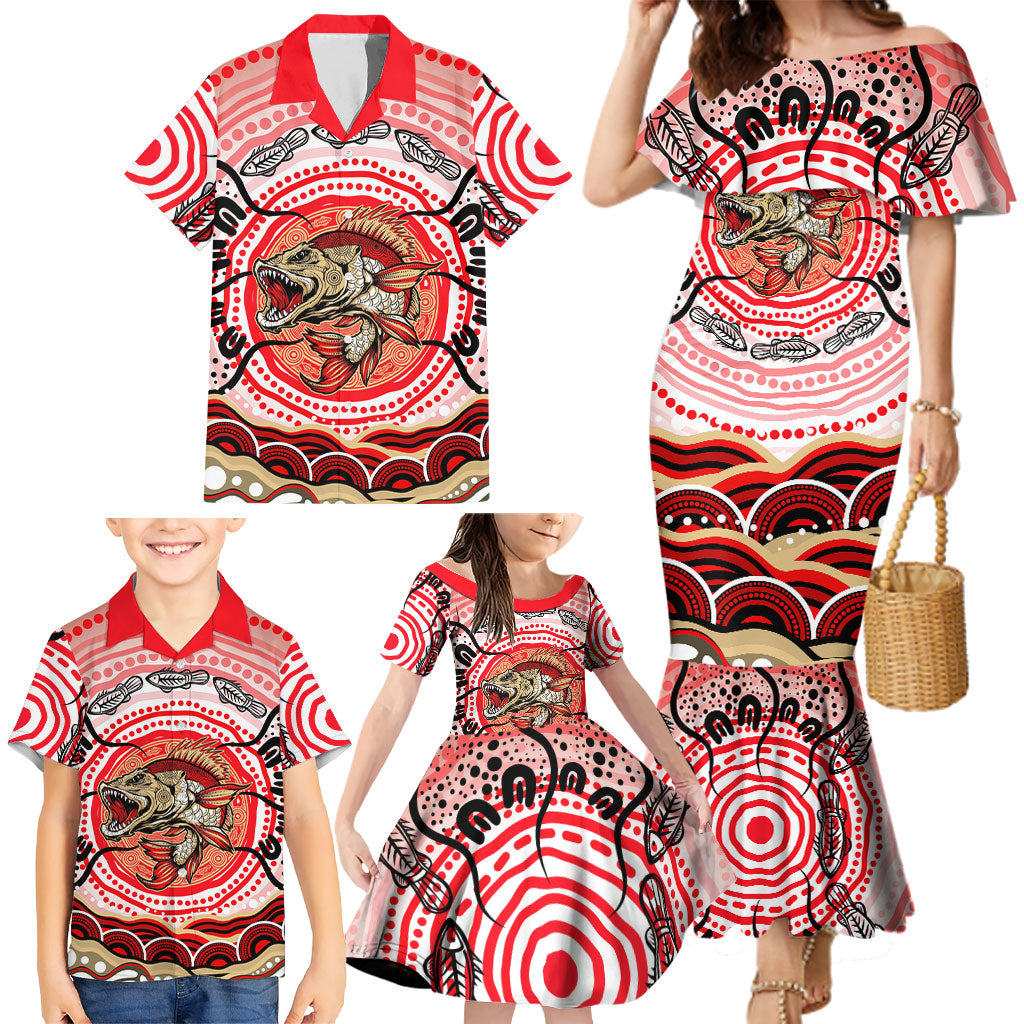 Personalised Aboriginal Barramundi Fish Family Matching Mermaid Dress and Hawaiian Shirt Indigenous Dot Art - Dreamtime Spirit Animal