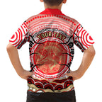 Personalised Aboriginal Barramundi Fish Family Matching Off The Shoulder Long Sleeve Dress and Hawaiian Shirt Indigenous Dot Art - Dreamtime Spirit Animal