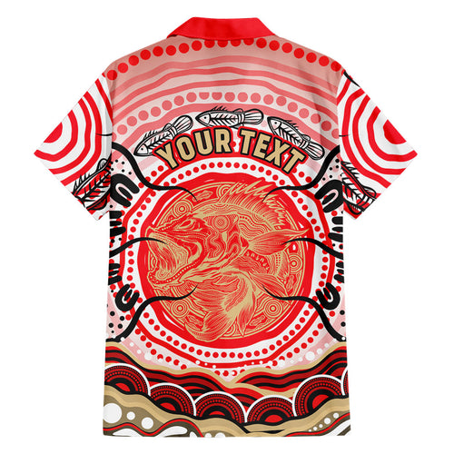 Personalised Aboriginal Barramundi Fish Family Matching Off The Shoulder Long Sleeve Dress and Hawaiian Shirt Indigenous Dot Art - Dreamtime Spirit Animal