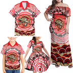Personalised Aboriginal Barramundi Fish Family Matching Off Shoulder Maxi Dress and Hawaiian Shirt Indigenous Dot Art - Dreamtime Spirit Animal