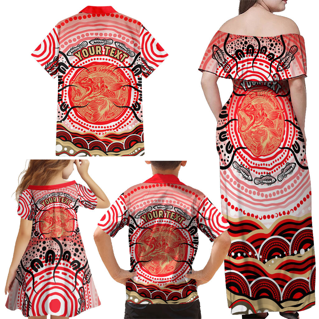 Personalised Aboriginal Barramundi Fish Family Matching Off Shoulder Maxi Dress and Hawaiian Shirt Indigenous Dot Art - Dreamtime Spirit Animal
