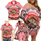 Personalised Aboriginal Barramundi Fish Family Matching Off Shoulder Short Dress and Hawaiian Shirt Indigenous Dot Art - Dreamtime Spirit Animal