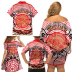 Personalised Aboriginal Barramundi Fish Family Matching Off Shoulder Short Dress and Hawaiian Shirt Indigenous Dot Art - Dreamtime Spirit Animal