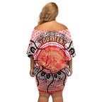 Personalised Aboriginal Barramundi Fish Family Matching Off Shoulder Short Dress and Hawaiian Shirt Indigenous Dot Art - Dreamtime Spirit Animal