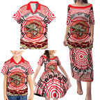 Personalised Aboriginal Barramundi Fish Family Matching Puletasi and Hawaiian Shirt Indigenous Dot Art - Dreamtime Spirit Animal