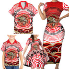 Personalised Aboriginal Barramundi Fish Family Matching Short Sleeve Bodycon Dress and Hawaiian Shirt Indigenous Dot Art - Dreamtime Spirit Animal