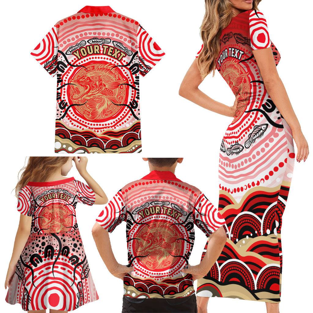 Personalised Aboriginal Barramundi Fish Family Matching Short Sleeve Bodycon Dress and Hawaiian Shirt Indigenous Dot Art - Dreamtime Spirit Animal