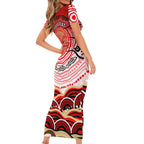 Personalised Aboriginal Barramundi Fish Family Matching Short Sleeve Bodycon Dress and Hawaiian Shirt Indigenous Dot Art - Dreamtime Spirit Animal