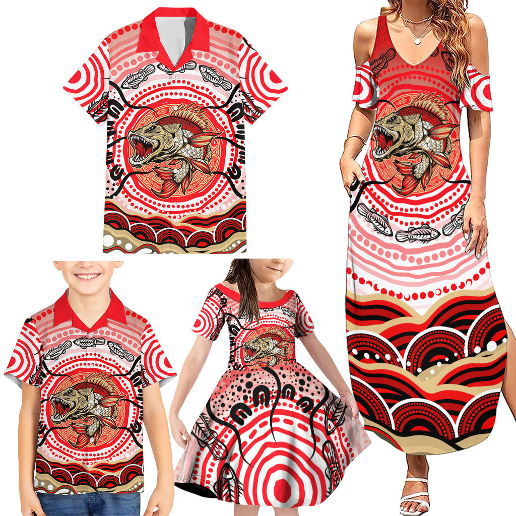 Personalised Aboriginal Barramundi Fish Family Matching Summer Maxi Dress and Hawaiian Shirt Indigenous Dot Art - Dreamtime Spirit Animal