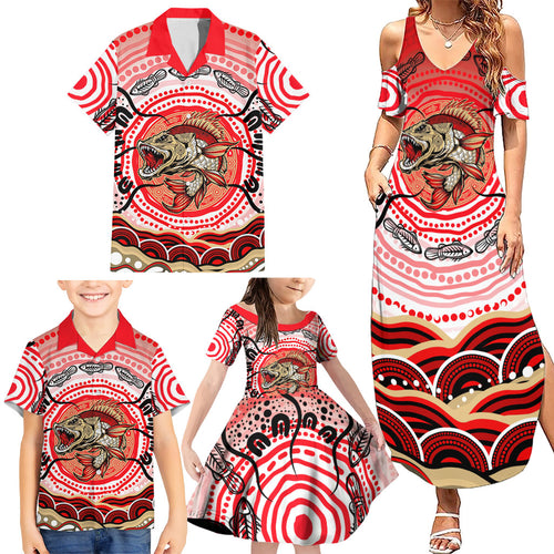Personalised Aboriginal Barramundi Fish Family Matching Summer Maxi Dress and Hawaiian Shirt Indigenous Dot Art - Dreamtime Spirit Animal