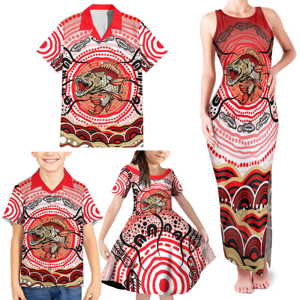 Personalised Aboriginal Barramundi Fish Family Matching Tank Maxi Dress and Hawaiian Shirt Indigenous Dot Art - Dreamtime Spirit Animal