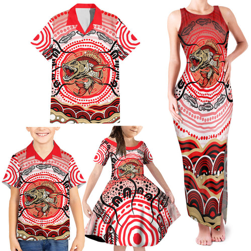 Personalised Aboriginal Barramundi Fish Family Matching Tank Maxi Dress and Hawaiian Shirt Indigenous Dot Art - Dreamtime Spirit Animal