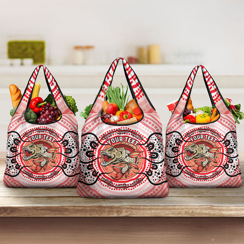 Personalised Aboriginal Barramundi Fish Grocery Bag Indigenous Dot Art - Dreamtime Spirit Animal