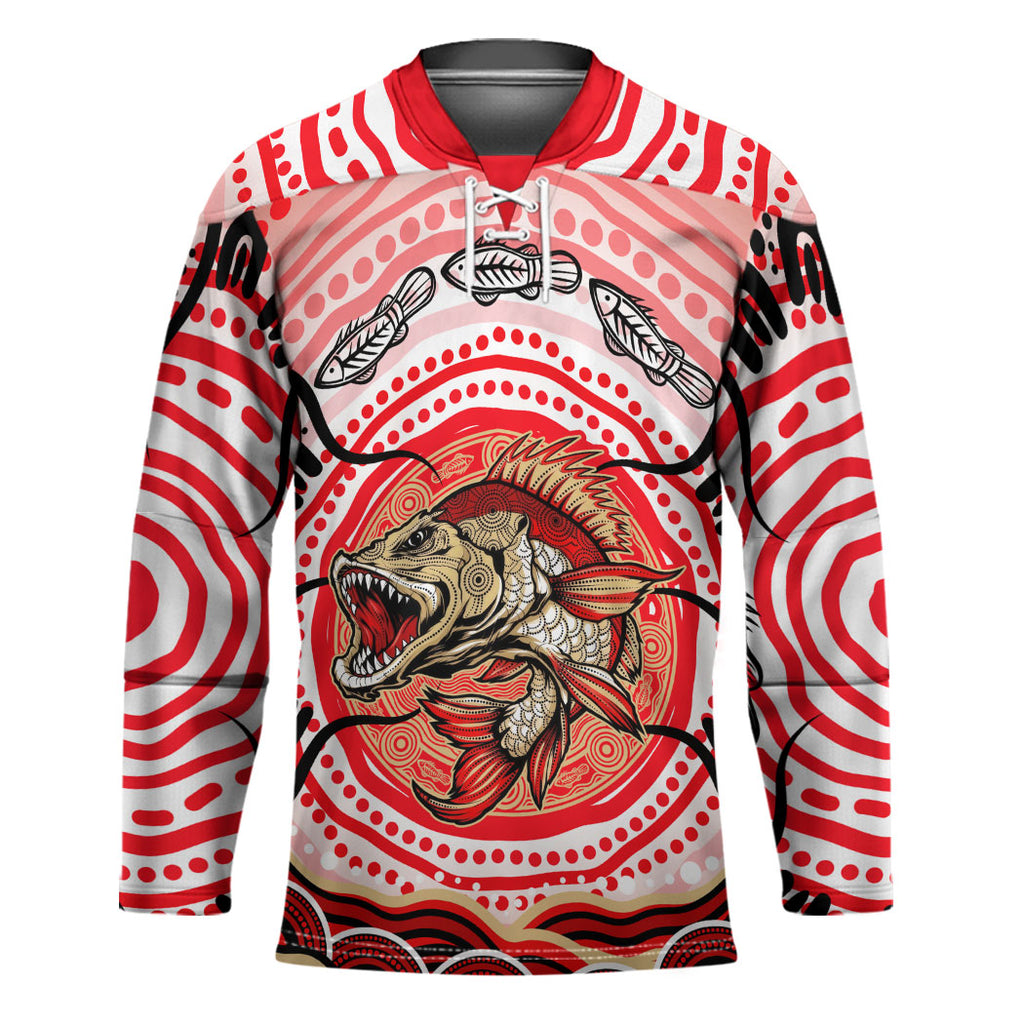 Personalised Aboriginal Barramundi Fish Hockey Jersey Indigenous Dot Art - Dreamtime Spirit Animal