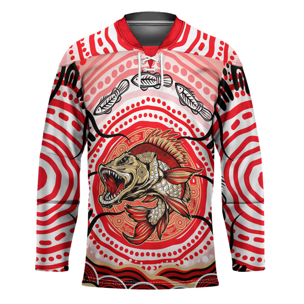 Personalised Aboriginal Barramundi Fish Hockey Jersey Indigenous Dot Art - Dreamtime Spirit Animal