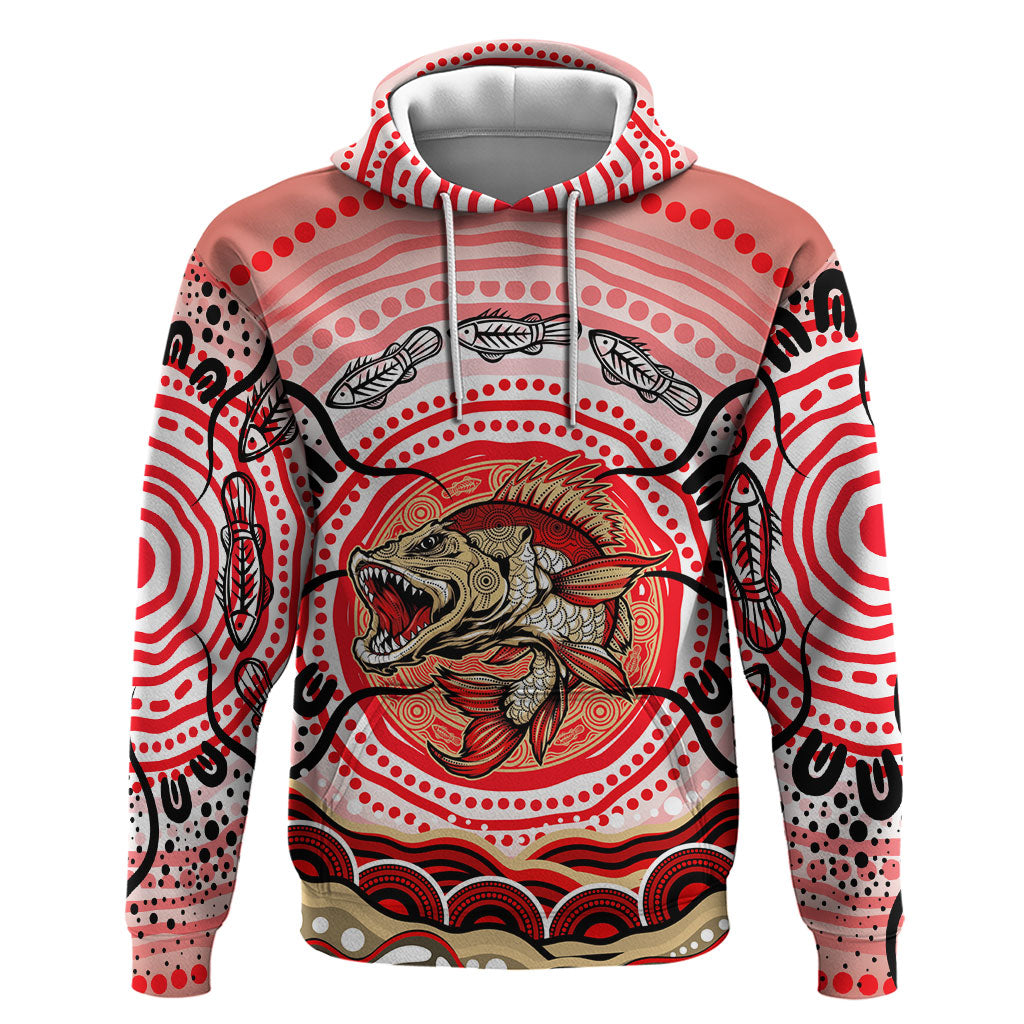 Personalised Aboriginal Barramundi Fish Hoodie Indigenous Dot Art - Dreamtime Spirit Animal