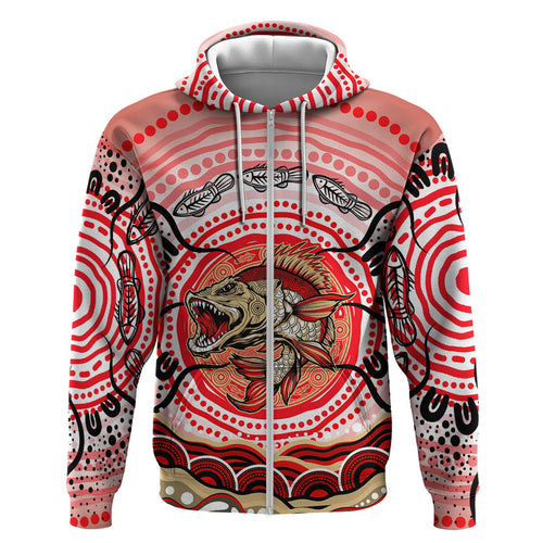 Personalised Aboriginal Barramundi Fish Hoodie Indigenous Dot Art - Dreamtime Spirit Animal