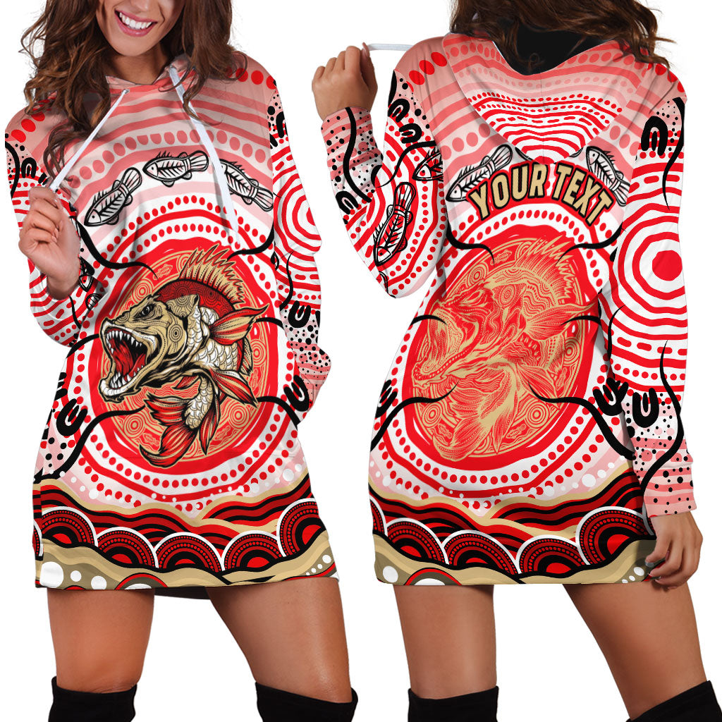 Personalised Aboriginal Barramundi Fish Hoodie Dress Indigenous Dot Art - Dreamtime Spirit Animal