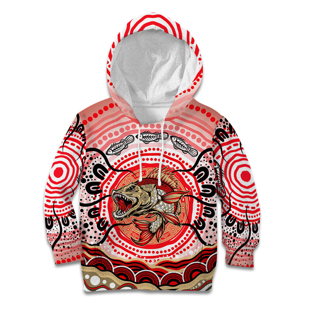 Personalised Aboriginal Barramundi Fish Kid Hoodie Indigenous Dot Art - Dreamtime Spirit Animal