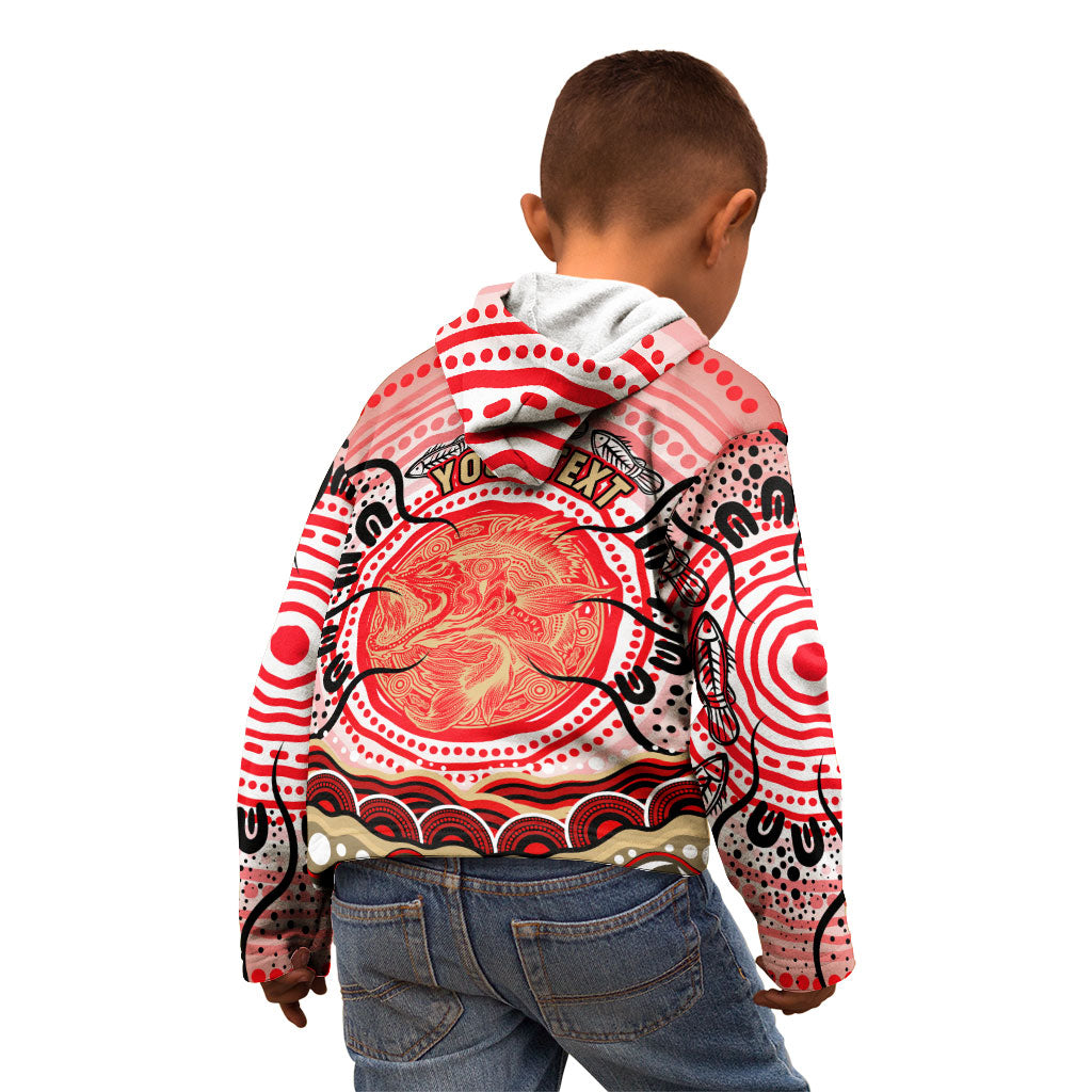 Personalised Aboriginal Barramundi Fish Kid Hoodie Indigenous Dot Art - Dreamtime Spirit Animal