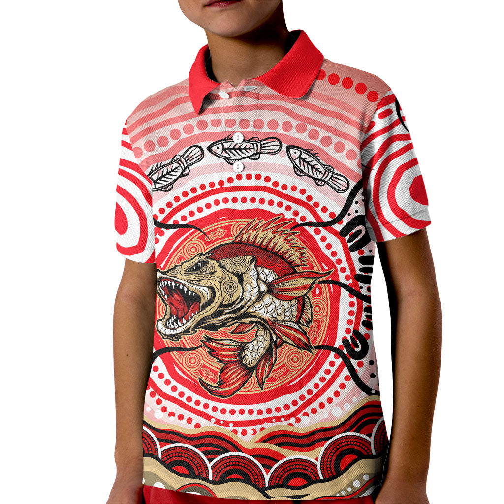 Personalised Aboriginal Barramundi Fish Kid Polo Shirt Indigenous Dot Art - Dreamtime Spirit Animal