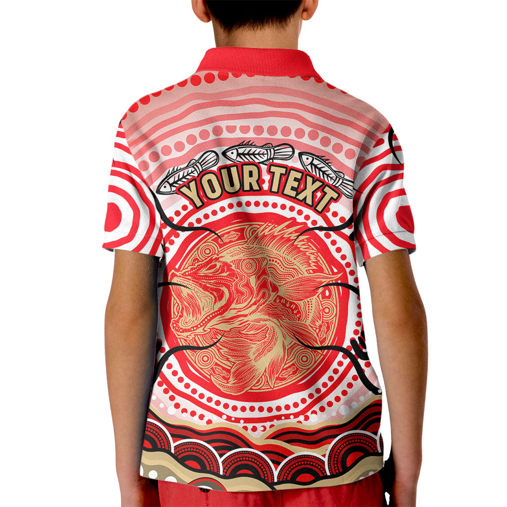 Personalised Aboriginal Barramundi Fish Kid Polo Shirt Indigenous Dot Art - Dreamtime Spirit Animal