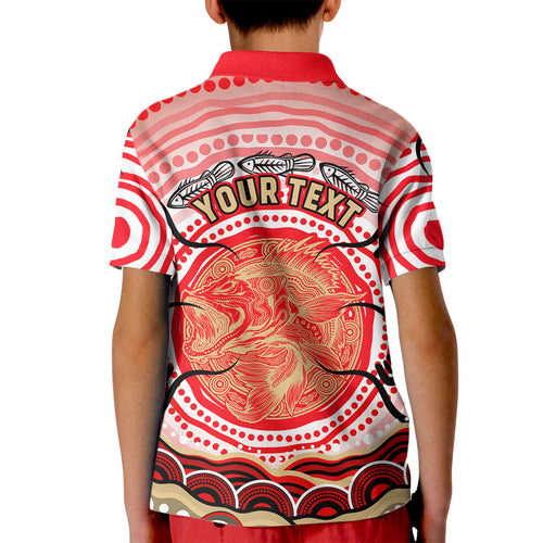 Personalised Aboriginal Barramundi Fish Kid Polo Shirt Indigenous Dot Art - Dreamtime Spirit Animal