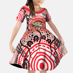 Personalised Aboriginal Barramundi Fish Kid Short Sleeve Dress Indigenous Dot Art - Dreamtime Spirit Animal