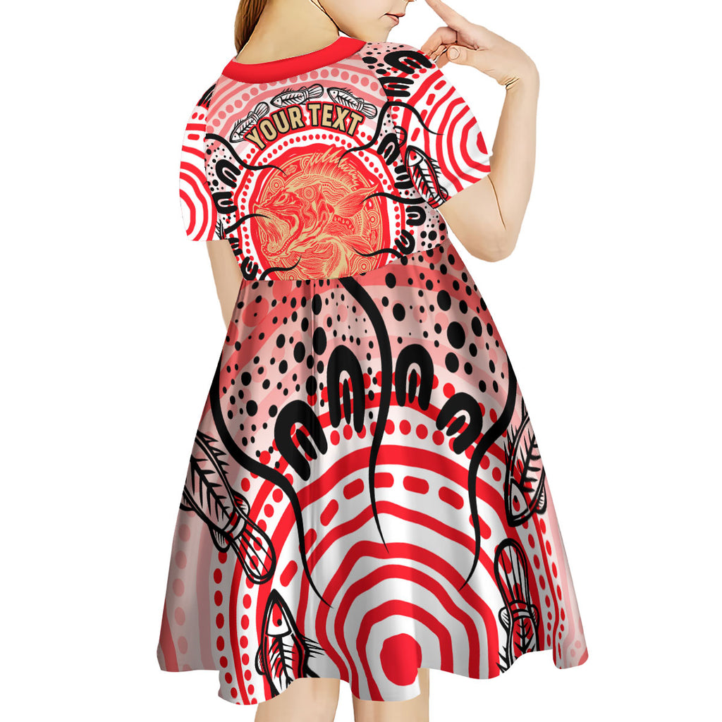 Personalised Aboriginal Barramundi Fish Kid Short Sleeve Dress Indigenous Dot Art - Dreamtime Spirit Animal