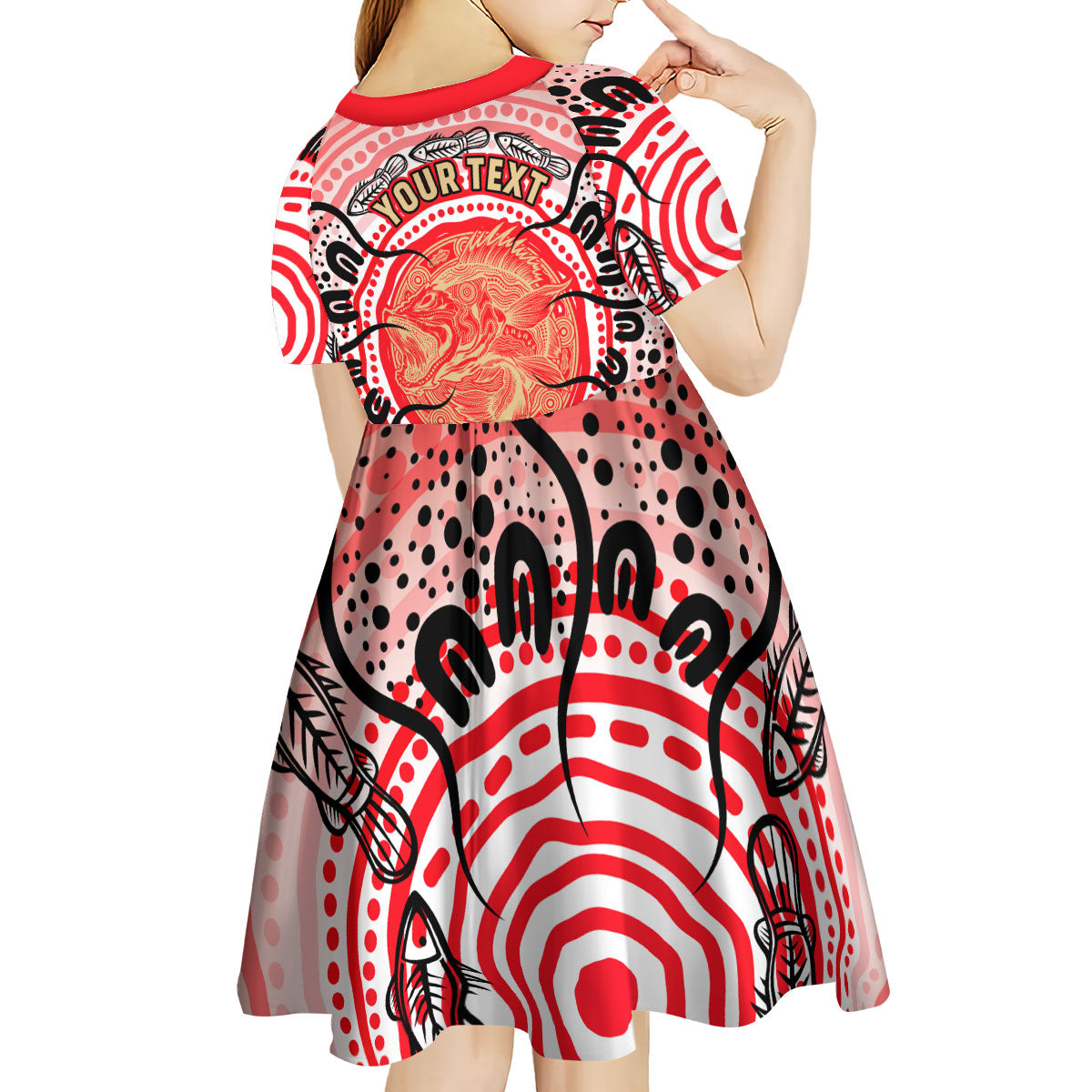 Personalised Aboriginal Barramundi Fish Kid Short Sleeve Dress Indigenous Dot Art - Dreamtime Spirit Animal