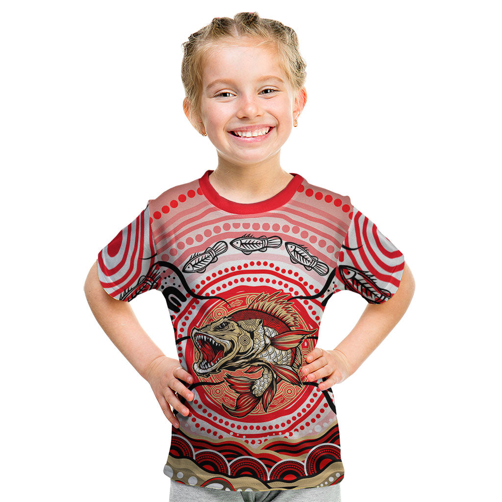 Personalised Aboriginal Barramundi Fish Kid T Shirt Indigenous Dot Art - Dreamtime Spirit Animal