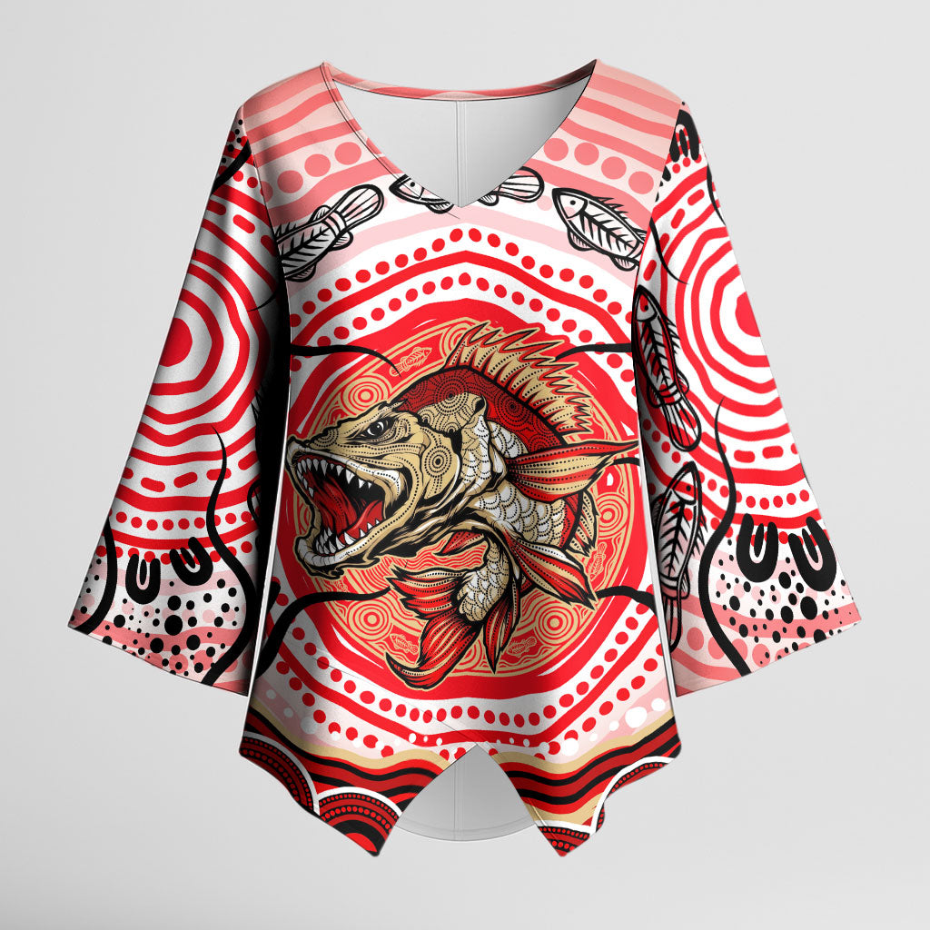 Personalised Aboriginal Barramundi Fish Kimono Sleeve Blouse Indigenous Dot Art - Dreamtime Spirit Animal