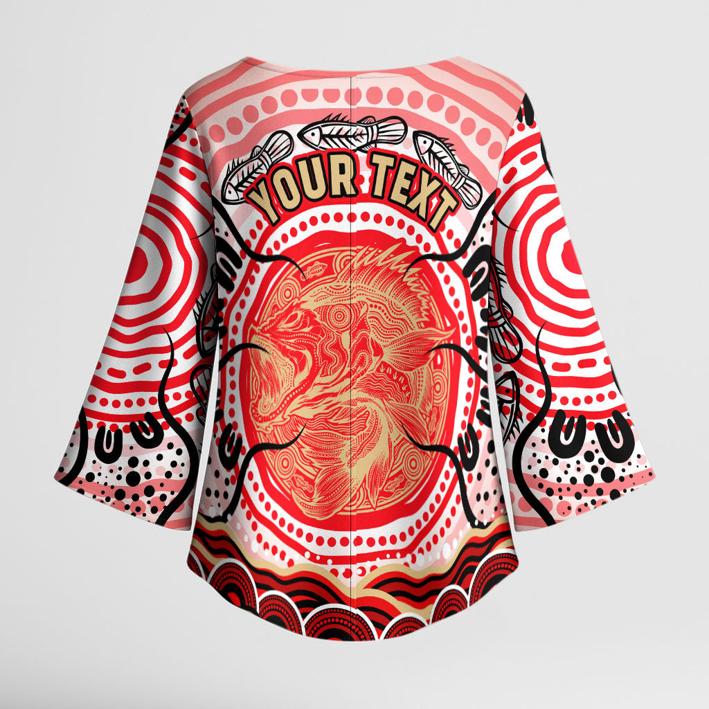 Personalised Aboriginal Barramundi Fish Kimono Sleeve Blouse Indigenous Dot Art - Dreamtime Spirit Animal